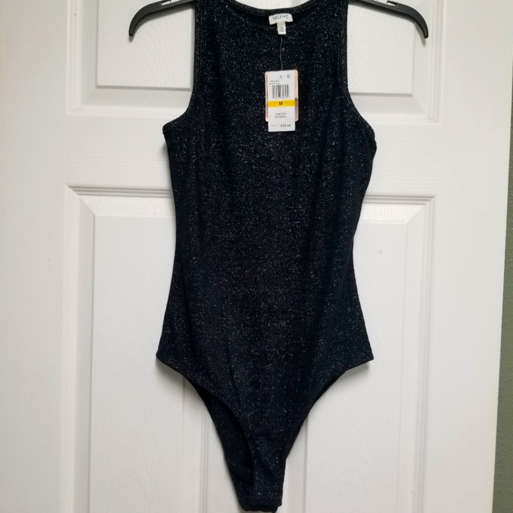 Black Glitter Dressy Holiday Bodysuit